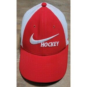 Nike Hockey Red Hat Youth Aerobill Legacy91 Flexible Fit Swoosh Cap White Mesh